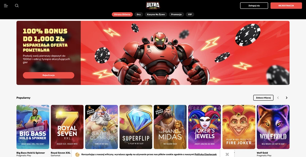 Ultra Casino desktop screenshot